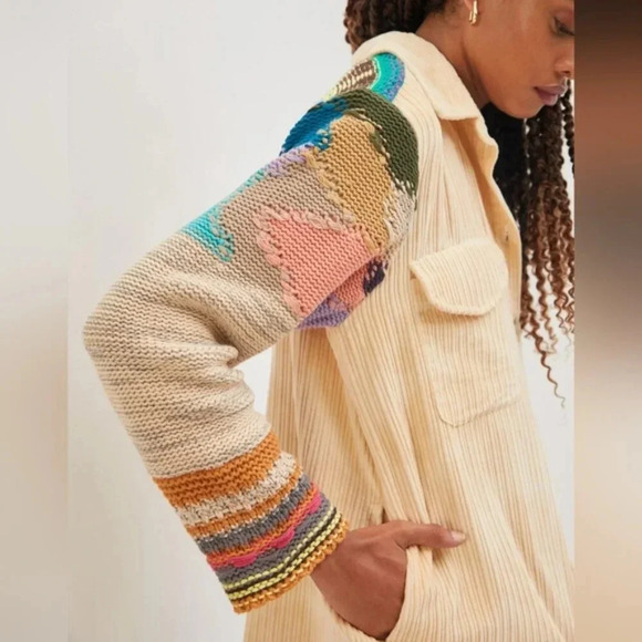 Anthropologie Pilcro Easygoing Shirt Boho Corduroy Knit Women’s Jacket Cream S. - Picture 5 of 16